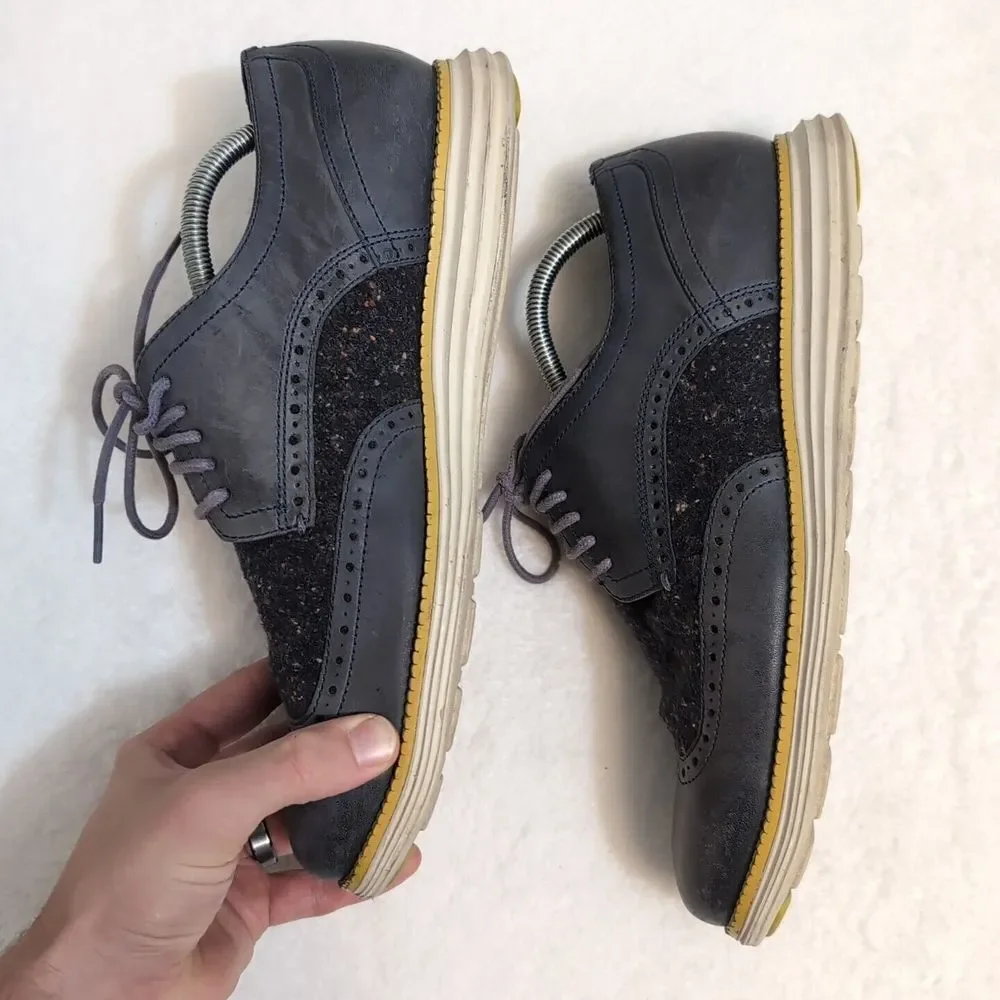 Cole Haan C30346 Mens‎ Original Grand Oxfords Wingtip Blue Leather Tweed Sz 10.5
